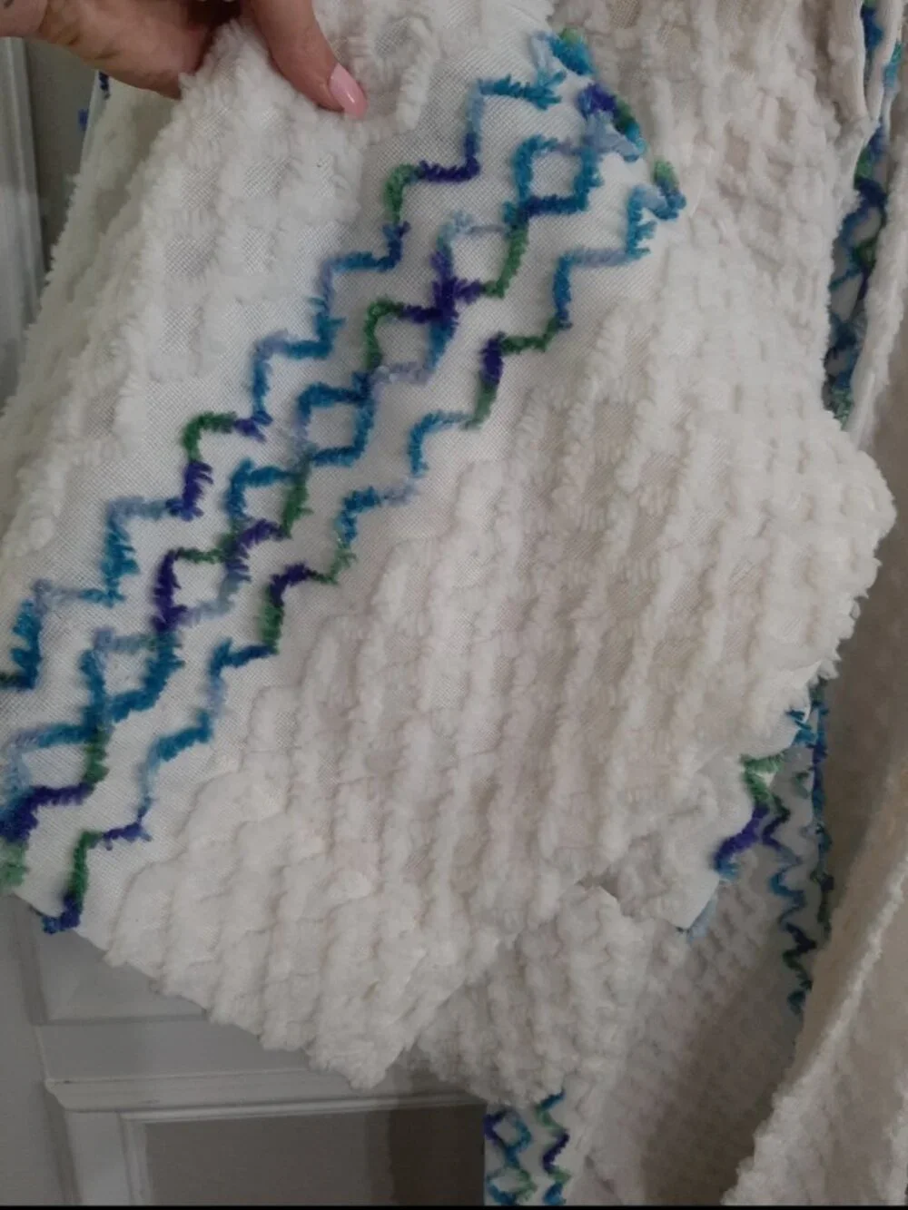 Vintage pair 60s chenille curtain panels two windows chevron zigzag retro